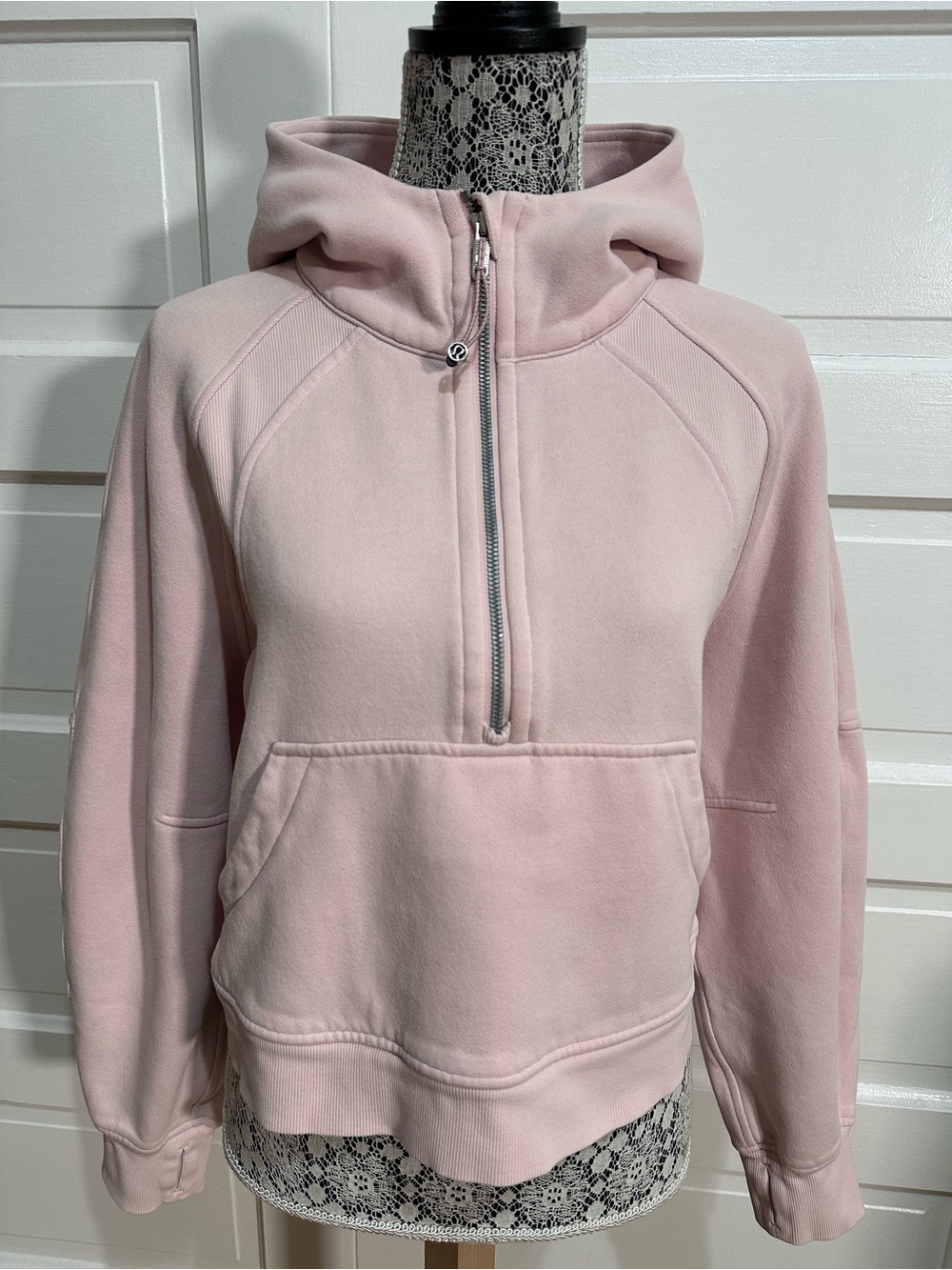 Lululemon Scuba Oversized 1/2 Zip Hoodie Size M/L Feather Pink Soft Cotton $138
